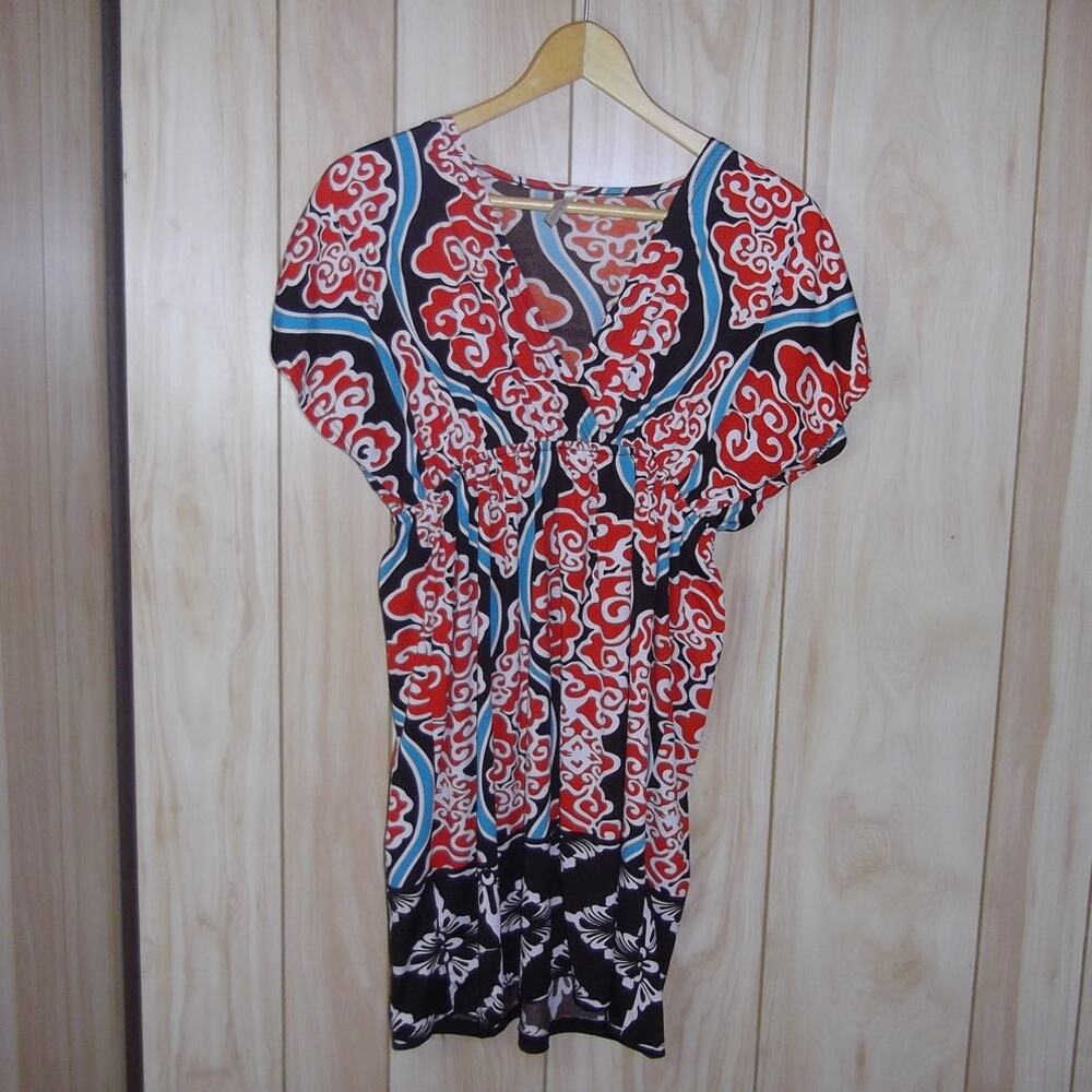 India Boutique Multicolor Floral V-Neck Short Sleeve Short Tunic Women Dress XS